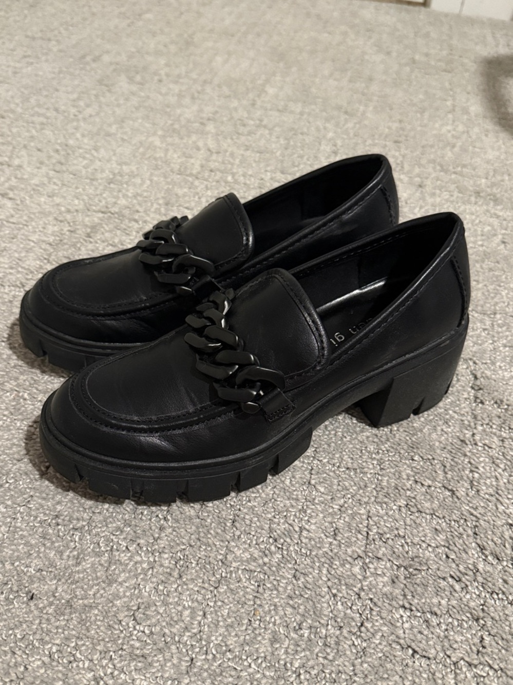 Madden Girl Black Lug Sole Chain Loafers